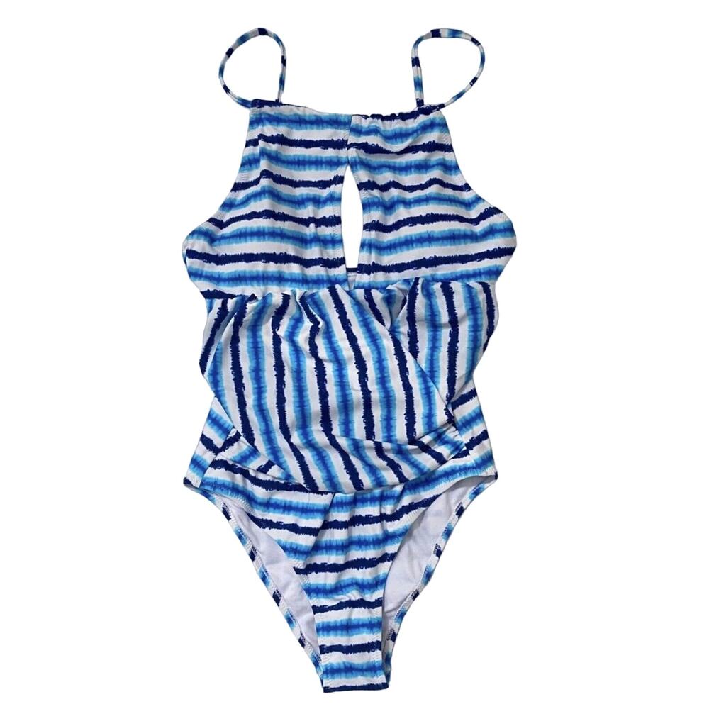 New Women's Cupshe Bathing‎ Suit, Medium, Blue/White Striped, Removable Bra Cups